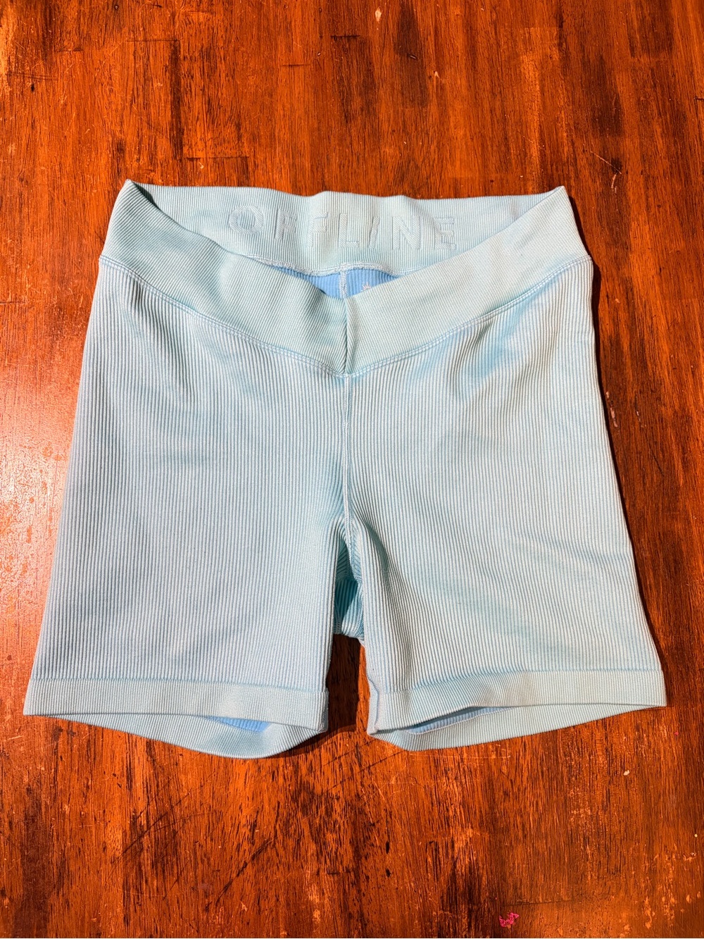 aerie Ribbed Light Blue High-Rise Bike Shorts
